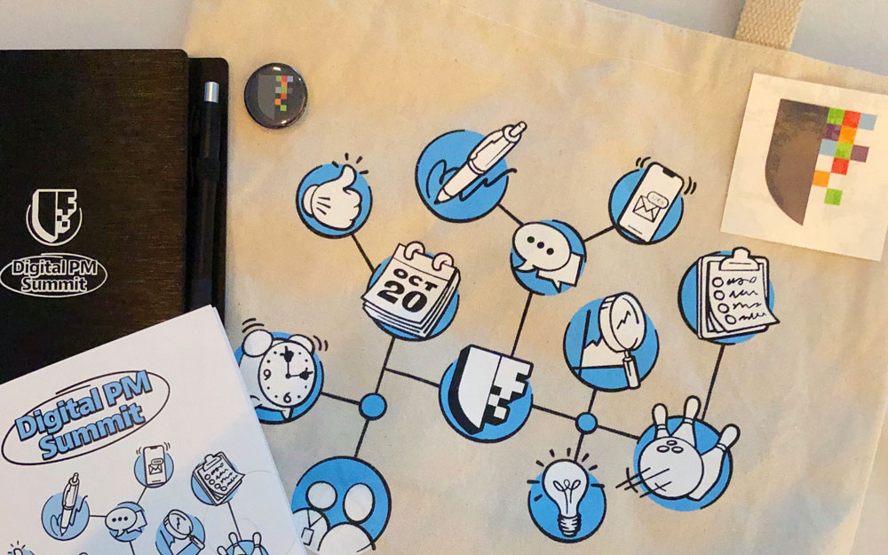Digital PM Summit Cover Image - Includes swag DPM Notebook, Pamphlet, sticker, and Tote Bag. 